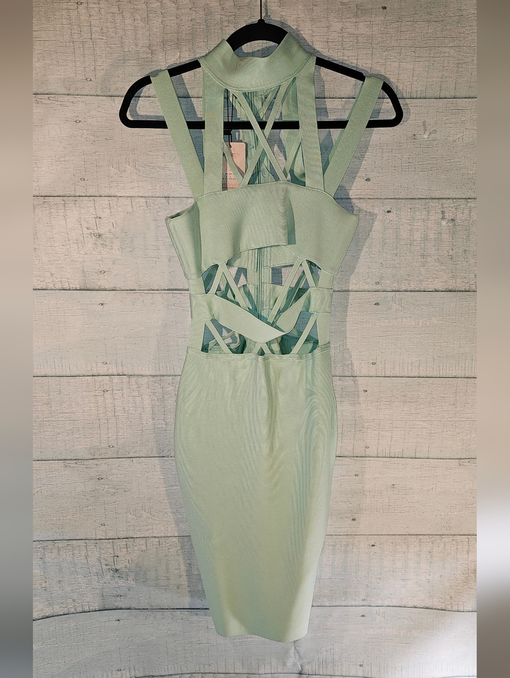 READ...House Of London Strappy Bodycon Dress in Pale Mint NWT